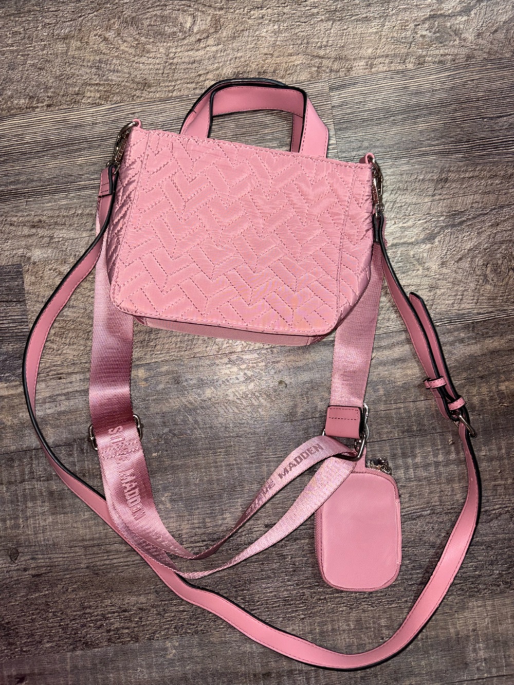 Steve Madden Pink Quilted Crossbody with Logo Strap - Picture 2 of 3